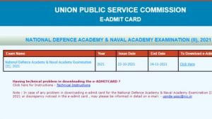 UPSC NDA Admit cards